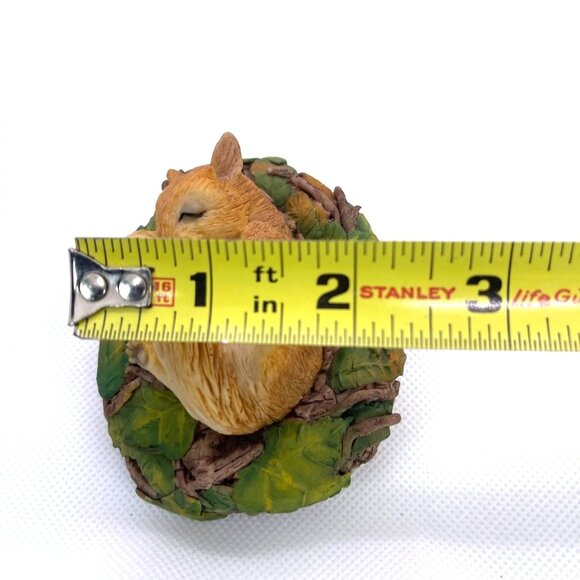 Ansley MasterCraft Sleeping Baby Red Squirrel Hand Painted Green Leaves Nest VTG - Picture 8 of 11